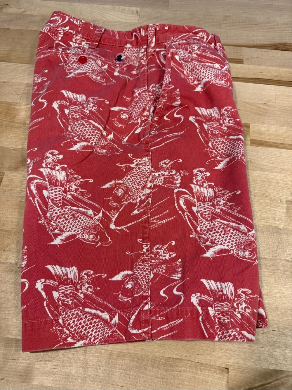 Ralph Lauren White Shirt Red Embroidered Pony Koi Fish Relaxed Fit Men Size 32